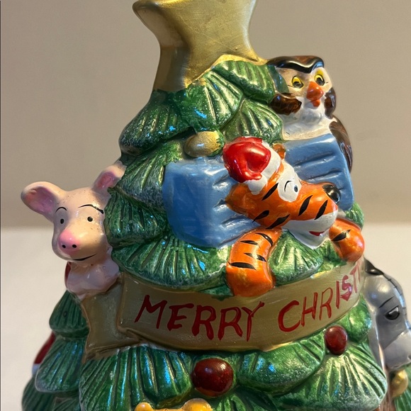 Walt Disney Winnie the Pooh Ceramic Christmas Tree Wound up Music Box Vtg - Picture 5 of 13